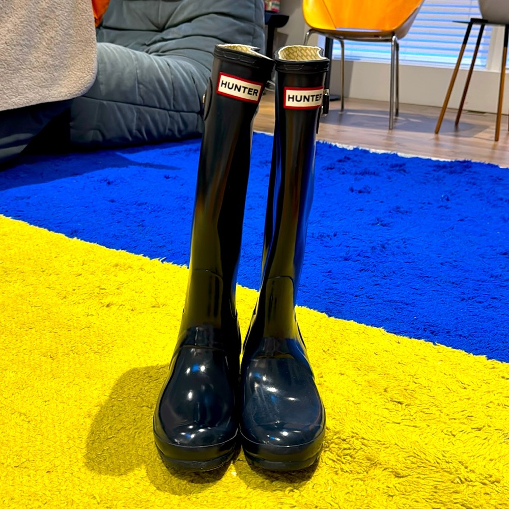 Women’s Original Tall Gloss Hunter Navy Blue Boots - Size 6 (UK4)